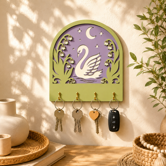 Multilayer Swan Key Holder Laser Cut Vector Design for Glowforge Wall Art