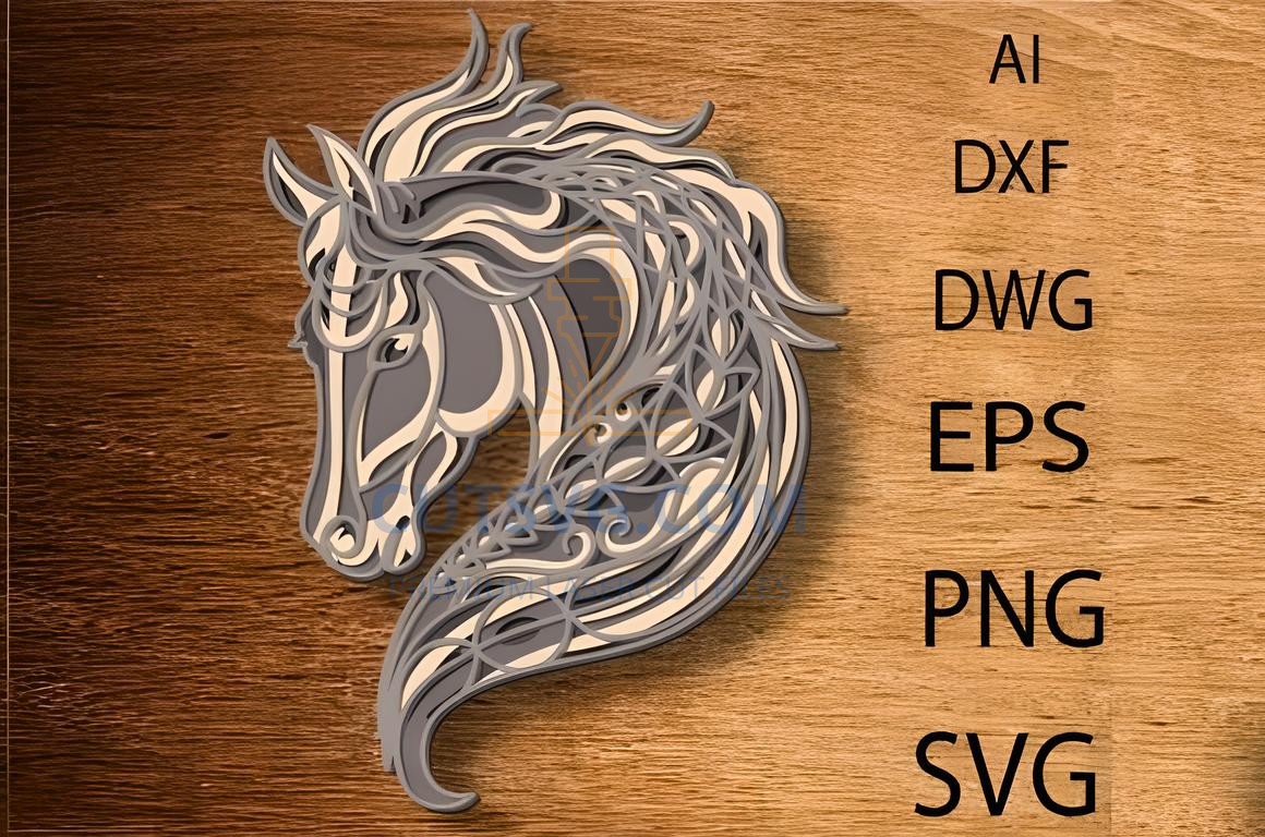 Multilayer Horse Laser Cut File 3D Horse , Laser Cut Wall Decor 14