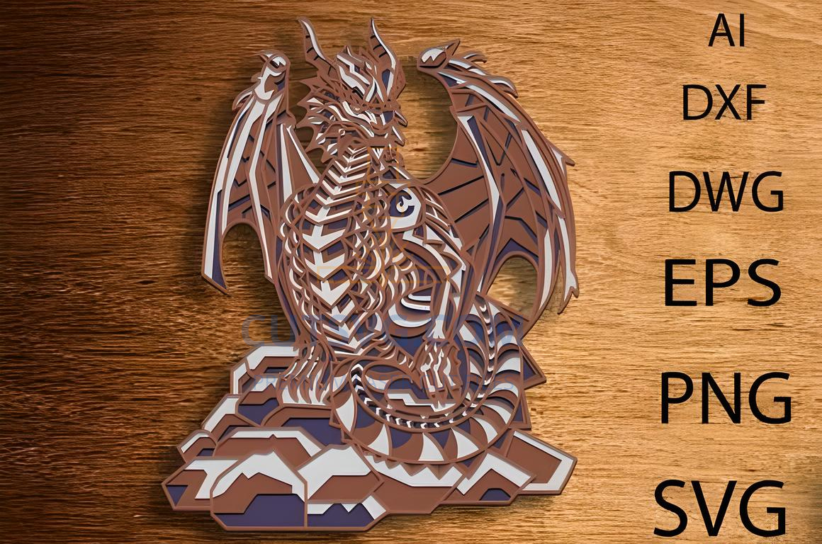 Dragon Multilayer Svg,3D Dragon Mandala , Laser Cut Wall Decor 18