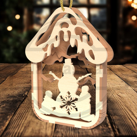 Christmas Family Ornament SVG Bundle | Layered Holiday Scene Ornament Files | Winter Family Christmas Decorations for Glowforge, xTool & LightBurn