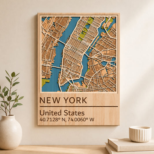 SVG DXF File Multilayer New York City Map Laser Cut 3D Wood 3D Cityscape Design for Glowforge Wall Art Home Decor | CUTSVG.COM