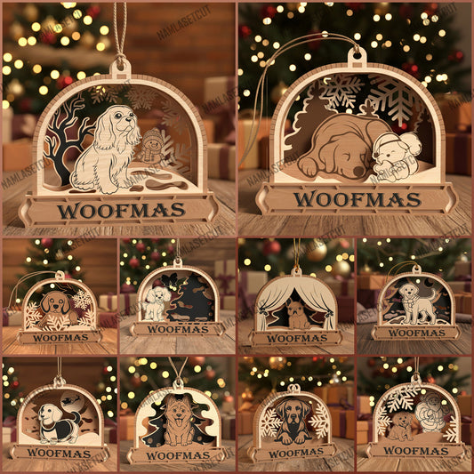 Woofmas Ornament SVG Bundle | Cute Dog Christmas Laser Cut Files | Layered Holiday Pet Ornament Set for Glowforge, xTool & CNC