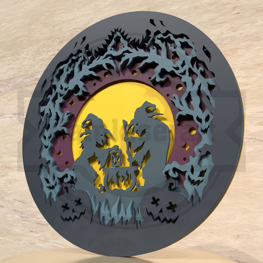 Halloween Witch SVG | Layered Halloween Shadow Box SVG | Witch Cauldron Moonlight Laser Cut File for Glowforge & xTool