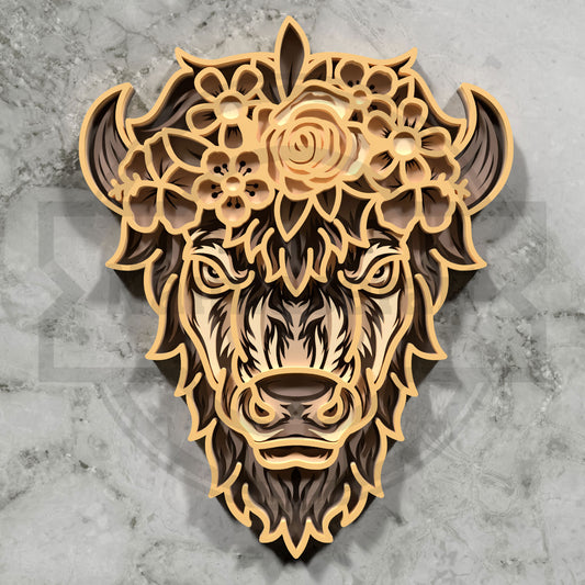 Multilayer Highland Cow Laser Cut 3D Sunflower Bison Vector Design for All Laser Cutters xTool Glowforge CNC Wall Art (Copy)