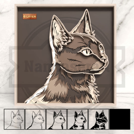 6 Layer Cat SVG | Multilayer Cat Portrait Laser Cut File | Framed Cat Wall Art for Glowforge, xTool, LightBurn & CNC