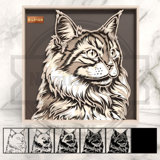 6 Layer Cat SVG | Multilayer Cat Portrait Laser Cut File | Framed Cat Wall Art for Glowforge, xTool, LightBurn & CNC