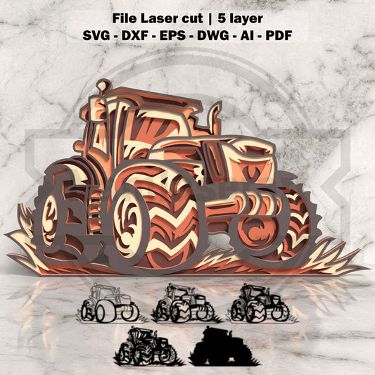 5 Layer Tractor SVG | Multilayer Farm Tractor Laser Cut File | Layered Tractor Wall Art for Glowforge, xTool, LightBurn & CNC