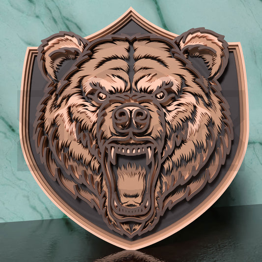 Bear Trophy SVG | Layered Roaring Bear Wall Art SVG | 5 Layer Wildlife Laser Cut File for Glowforge, xTool & LightBurn