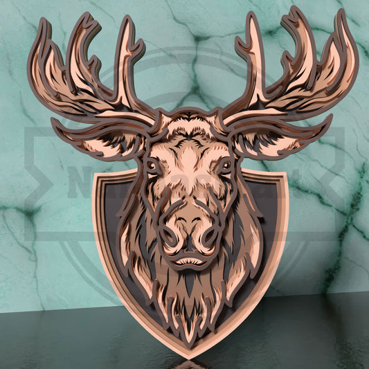 Moose Trophy SVG | Layered Moose Head Wall Art SVG | 5 Layer Wildlife Laser Cut File for Glowforge, xTool & LightBurn