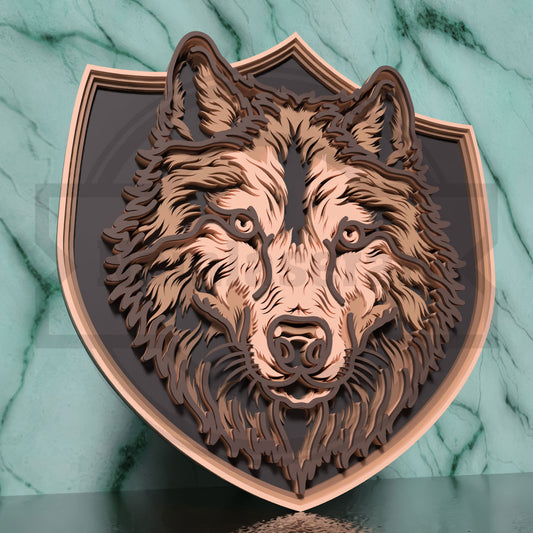 Wolf Trophy SVG | Layered Wolf Head Wall Art SVG | 5 Layer Wildlife Laser Cut File for Glowforge, xTool & LightBurn