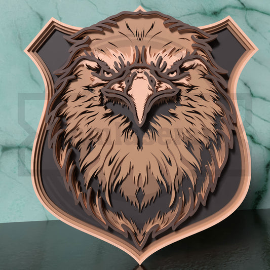 Eagle Trophy SVG | Layered Eagle Head Wall Art SVG | Wildlife Bird Laser Cut File | 5 Layer Glowforge & xTool Design