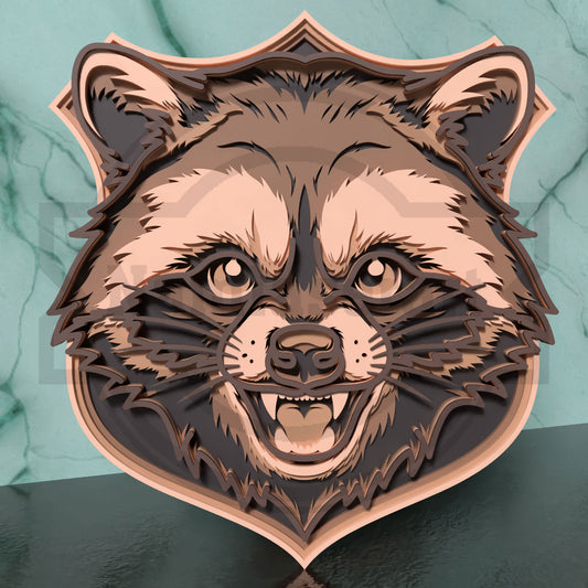 Raccoon Trophy SVG | Layered Raccoon Head Wall Art SVG | Wildlife Animal Laser Cut File | 5 Layer Glowforge & xTool Design