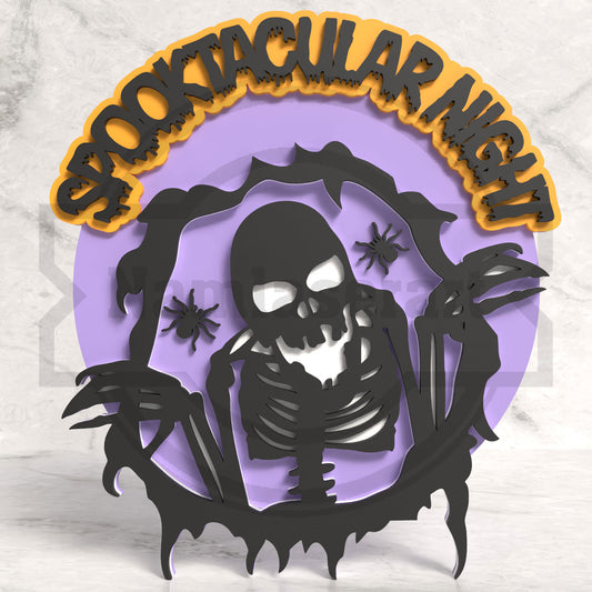 Spooktacular Night Halloween Round Sign Laser Cut File SVG DXF | Skeleton Spider Wall Decor | Glowforge LightBurn Digital Download