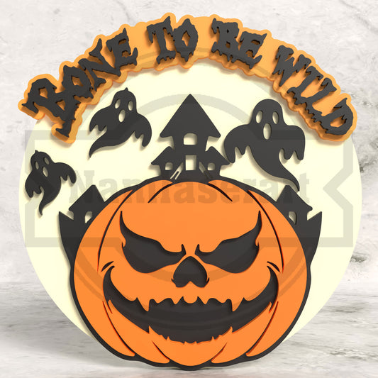 Bone To Be Wild Halloween Round Sign Laser Cut File SVG DXF | Pumpkin Ghost Wall Decor | Glowforge LightBurn Digital Download