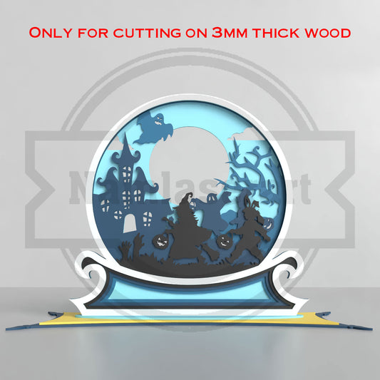 Halloween Crystal Ball Shelf Decor Laser Cut File SVG DXF | Haunted House Ghost 3mm Wood Template | Glowforge LightBurn Digital Download