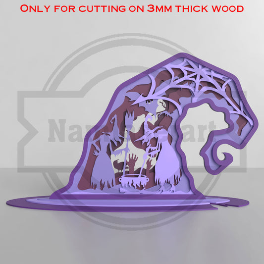 Witch Hat Halloween Shelf Decor Laser Cut File SVG DXF | Ghost Cauldron Spider Web Template | Glowforge LightBurn Digital Download