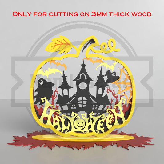 Halloween Pumpkin Shelf Decor Laser Cut File SVG DXF | Haunted House 3mm Wood Template | Glowforge LightBurn Digital Download