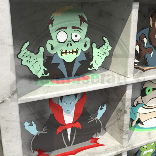 Halloween Monster Shelf Decor Bundle Laser Cut Files SVG DXF | Vampire Zombie Werewolf Mummy Templates | Glowforge LightBurn Digital Download