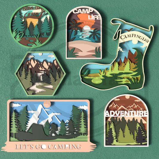 Camping SVG Bundle | Layered Outdoor Adventure Wall Art SVG Collection | Mountain, Camp Life & Let’s Go Camping Laser Cut Files
