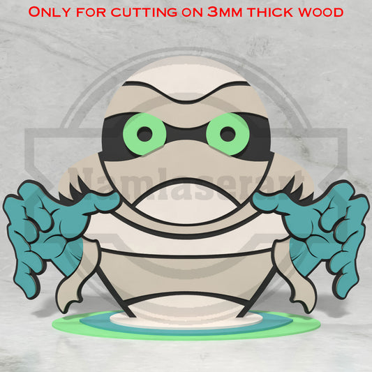 Mummy Halloween Shelf Decor Laser Cut File SVG DXF | Monster 3mm Wood Template | Glowforge LightBurn Digital Download