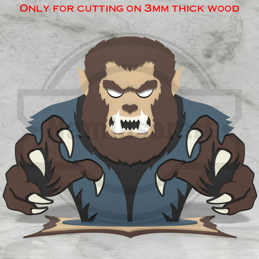 Werewolf Halloween Shelf Decor Laser Cut File SVG DXF | Monster 3mm Wood Template | Glowforge LightBurn Digital Download