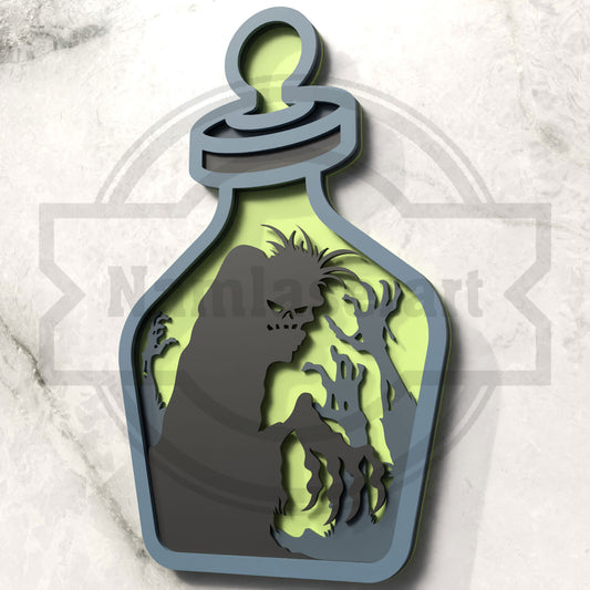 Zombie Potion Bottle Halloween Laser Cut File SVG DXF | Monster Ornament 3mm Wood Template | Glowforge LightBurn Digital Download