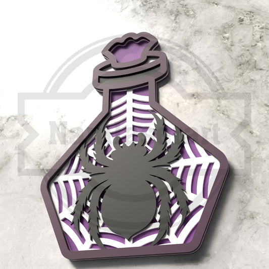 Spider Potion Bottle Halloween Laser Cut File SVG DXF | Spider Web Ornament 3mm Wood Template | Glowforge LightBurn Digital Download