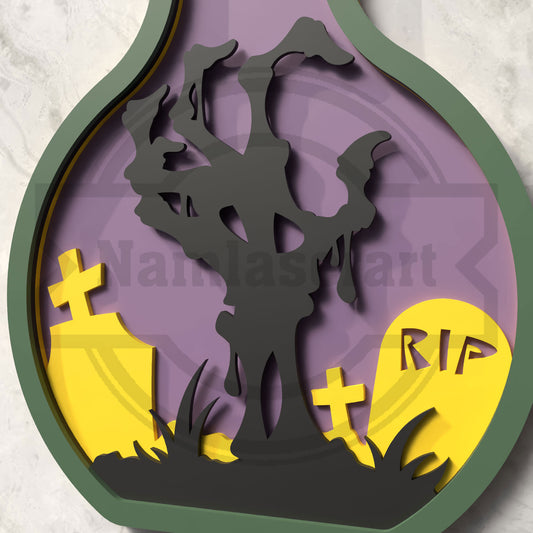Zombie Graveyard Potion Bottle Halloween Laser Cut File SVG DXF | RIP Tombstone Ornament 3mm Wood Template | Glowforge LightBurn Digital Download