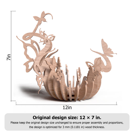 Butterfly Bowl Laser Cut File SVG | Decorative Floral Basket Wooden Centerpiece | Glowforge CNC Digital Download