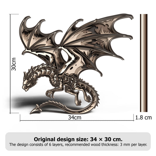 Dragon Wall Art SVG | Fantasy Dragon Laser Cut Wall Decor | Layered Wooden Dragon SVG | Glowforge, xTool & CNC Dragon Silhouette File