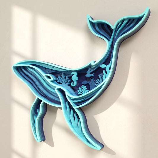 3D Multilayer Humpback Whale Wall Art SVG DXF Ocean Sea Life Plaque Laser Cut Files Compatible with All Machines