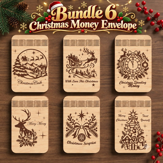 Bundle of 6 Christmas Money Envelope Laser Cut Designs, Wooden Cash Gift Holder, Holiday Money Card, 3mm Wood Digital Download