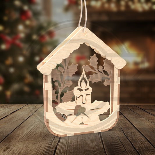 Christmas House Ornament SVG Bundle | Layered Winter Cottage Ornament Files | Holiday Shadow Box Decorations for Glowforge, xTool & LightBurn