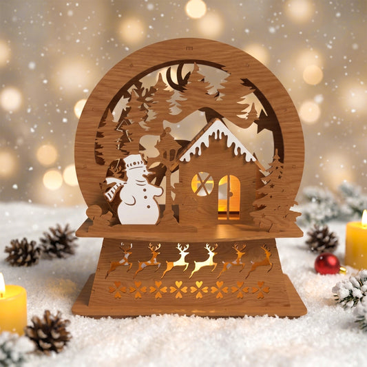 Multilayer Christmas Snow Globe Lantern 3D Winter Scene Wood Light Box Vector Design File Compatible with All Laser Cutting Machines and CNC Routers