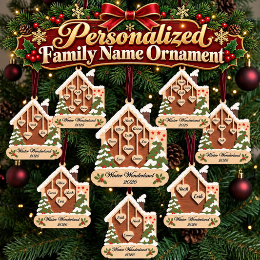 Personalized Family Christmas Ornament Laser Cut File, Winter House Name Ornament, Custom Wooden Keepsake, Digital Download