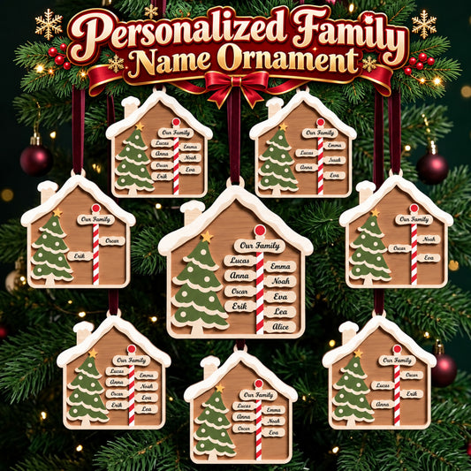 Personalized Family Name Ornament Laser Cut File, Christmas House Family Keepsake, Custom Wooden Tree Decor, Digital Download