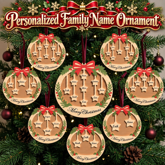 Personalized Family Name Christmas Ornament Laser Cut File, Wooden Star Ornament, Custom Family Gift, Holiday Decor, Digital Download