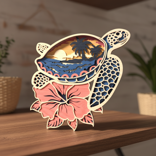 Stingray Tropical Sunset SVG | Layered Ocean Beach Laser Cut File | Coastal Marine Decor Wood Art for Glowforge, xTool & CNC