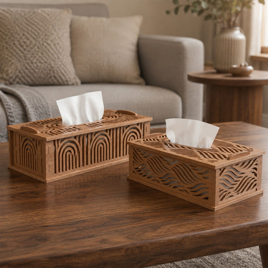 Abstract Wave and Arch Tissue Box Cover Bundle Laser Cut Wood Holder Design for Glowforge Table Decor