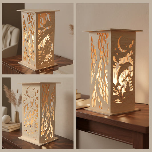 Dolphin Lantern SVG | Layered Dolphin Lighthouse Lamp Laser Cut File | Coastal Ocean LED Lantern SVG | Nautical Home Decor for Glowforge, xTool & CNC
