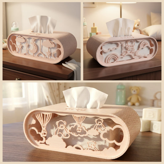 Bear Tissue Box Holder Laser Cut File SVG DXF | Nursery Tissue Cover Template | Glowforge LightBurn Digital Download