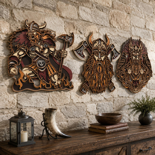 SVG DXF File Multilayer Viking Warrior Odin Bundle Laser Cut 3D Norse Mythology Design for Glowforge Wall Art Home Decor | CUTSVG.COM