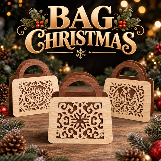 Bundle 3 Christmas Gift Bag Laser Cut Files, Wooden Holiday Treat Bag, Christmas Gift Box, Laser Cut Basket, Digital Download