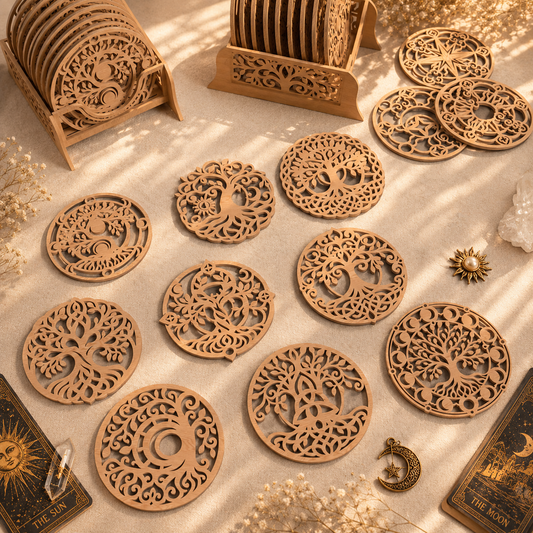 SVG DXF File Tree of Life Coaster Bundle Laser Cut Celtic Moon Vector Design for Glowforge Wall Art Home Decor | CUTSVG.COM