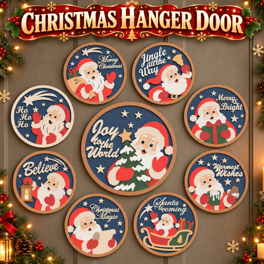 Santa Christmas Door Hanger Laser Cut Bundle of 8, Round Wooden Holiday Sign, Layered Christmas Wall Decor, Digital Download
