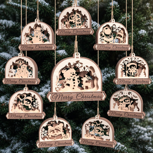 Christmas arch ornament bundle, 10 laser cut wooden ornaments, Santa snowman holiday tree decor, 3D Christmas digital download