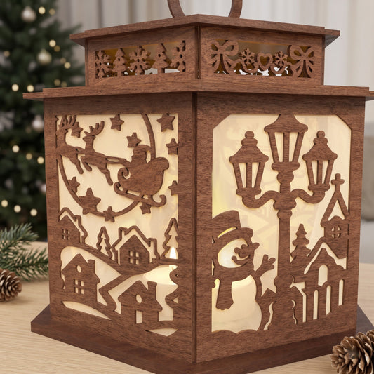 3D Multilayer Christmas Gnome Lantern SVG DXF Holiday Festive Light Box Laser Cut Files Compatible with All Machines