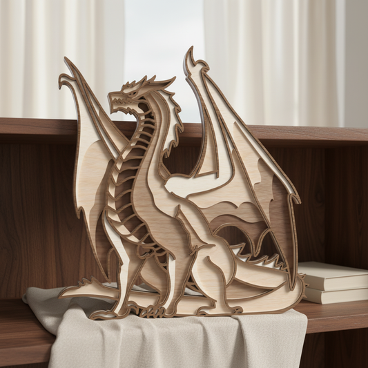 Standing Dragon Layered SVG | Fantasy Dragon Wall Art Laser Cut File | Medieval Dragon Wooden Decor SVG | 3D Dragon Layered Design for Glowforge, xTool & CNC