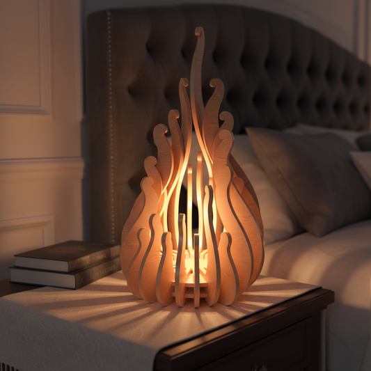 Flame Wooden Lamp SVG | 3D Layered Fire Lantern Laser Cut File | Decorative Table Light for Glowforge, xTool & CNC