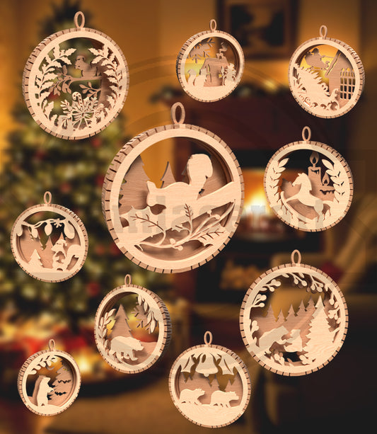 Woodland Christmas Ornament SVG Bundle | Layered Forest Animal Christmas Bauble Laser Cut Files | Winter Wildlife Ornament Set for Glowforge & xTool